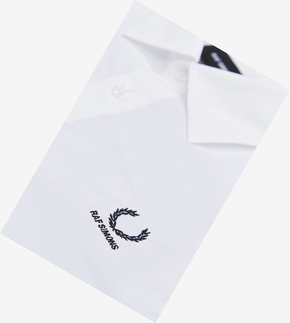 White Fred Perry Raf Simons Short Sleeve Patch Detail Men's Shirts | YNLSG-4395