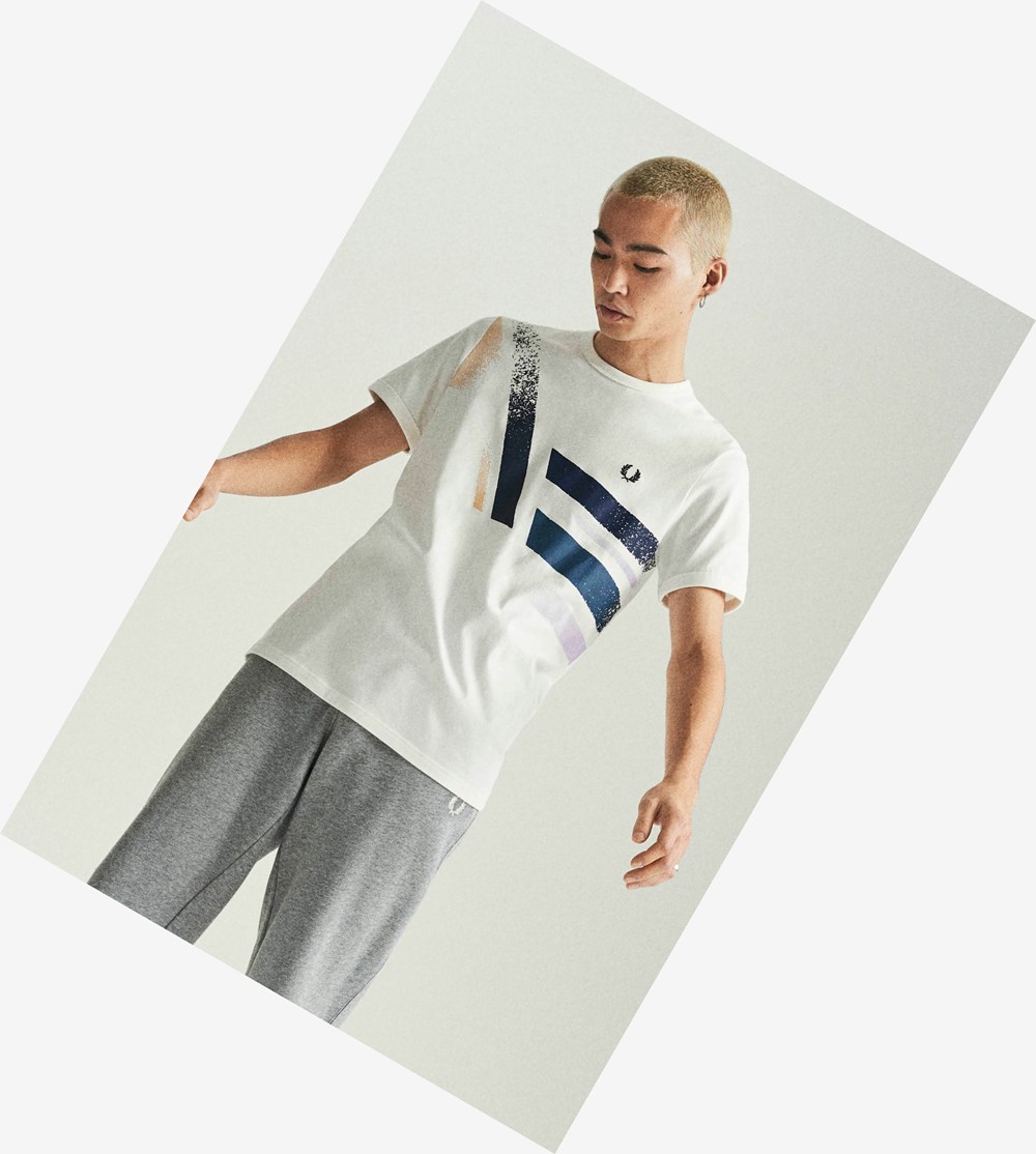 White Fred Perry Reissues Abstract Graphic Men\'s T Shirts | YIPDW-7913