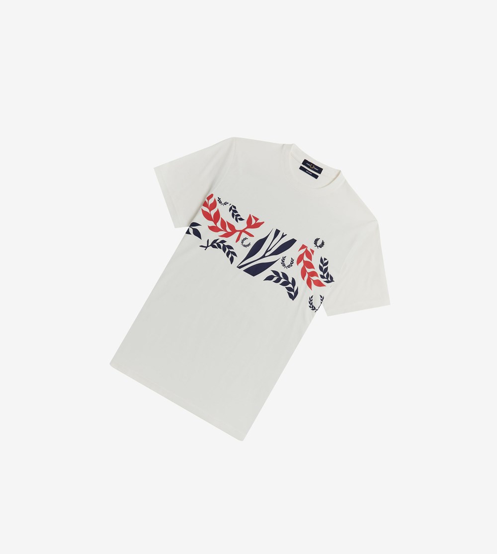 White Fred Perry Reissues Archive Vine Graphic Men's T Shirts | GXZBO-0139