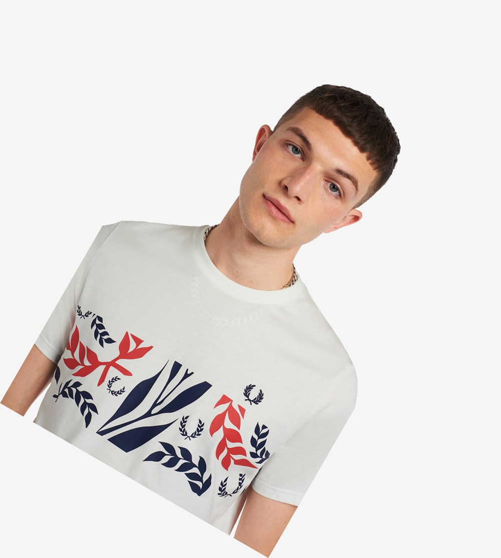 White Fred Perry Reissues Archive Vine Graphic Men's T Shirts | GXZBO-0139