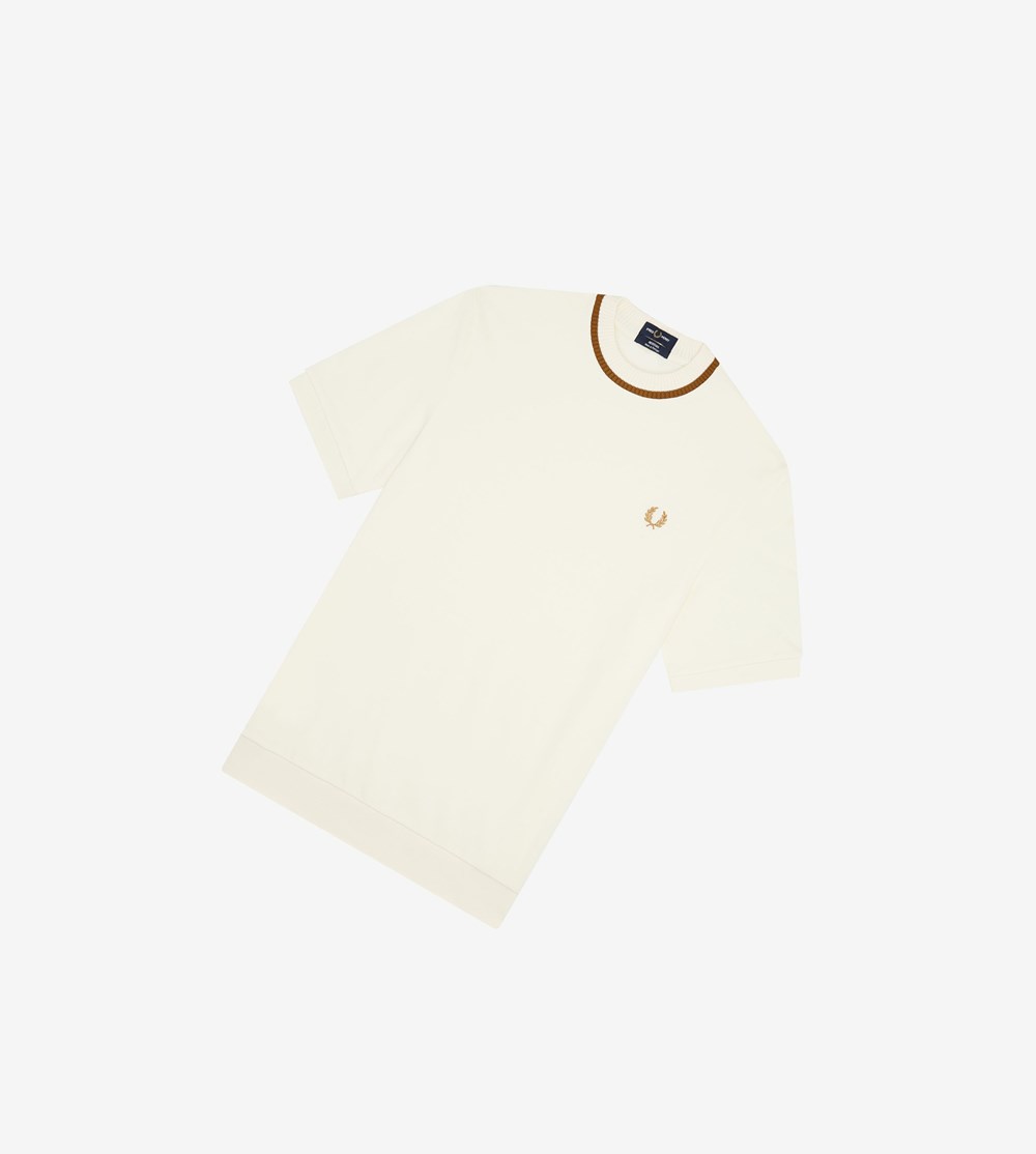 White Fred Perry Reissues Crew Neck Piqué Men's T Shirts | PAFTS-7412