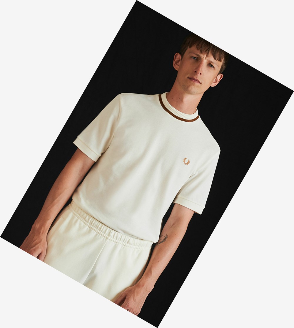 White Fred Perry Reissues Crew Neck Piqué Men\'s T Shirts | PAFTS-7412