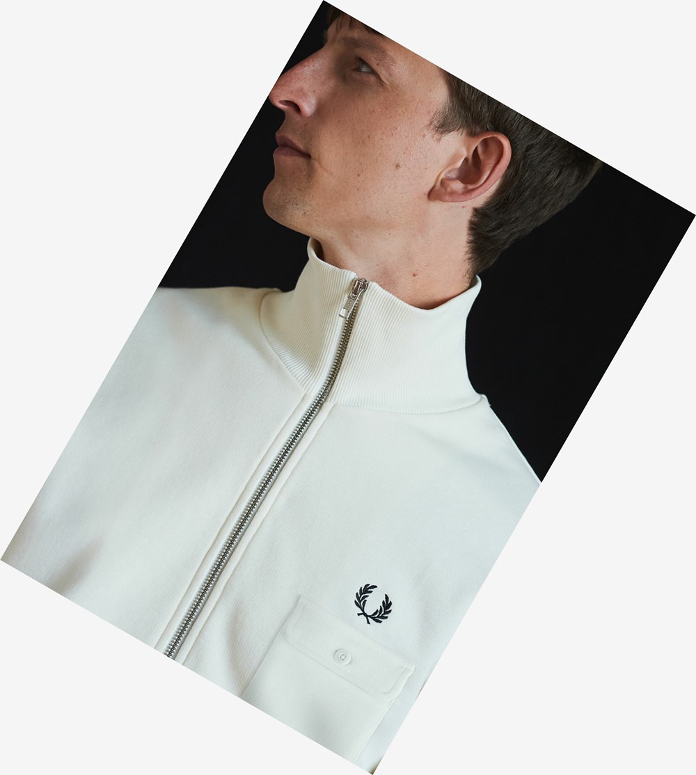 White Fred Perry Reissues Funnel Neck Men's Track Jacket | LHKAI-3821