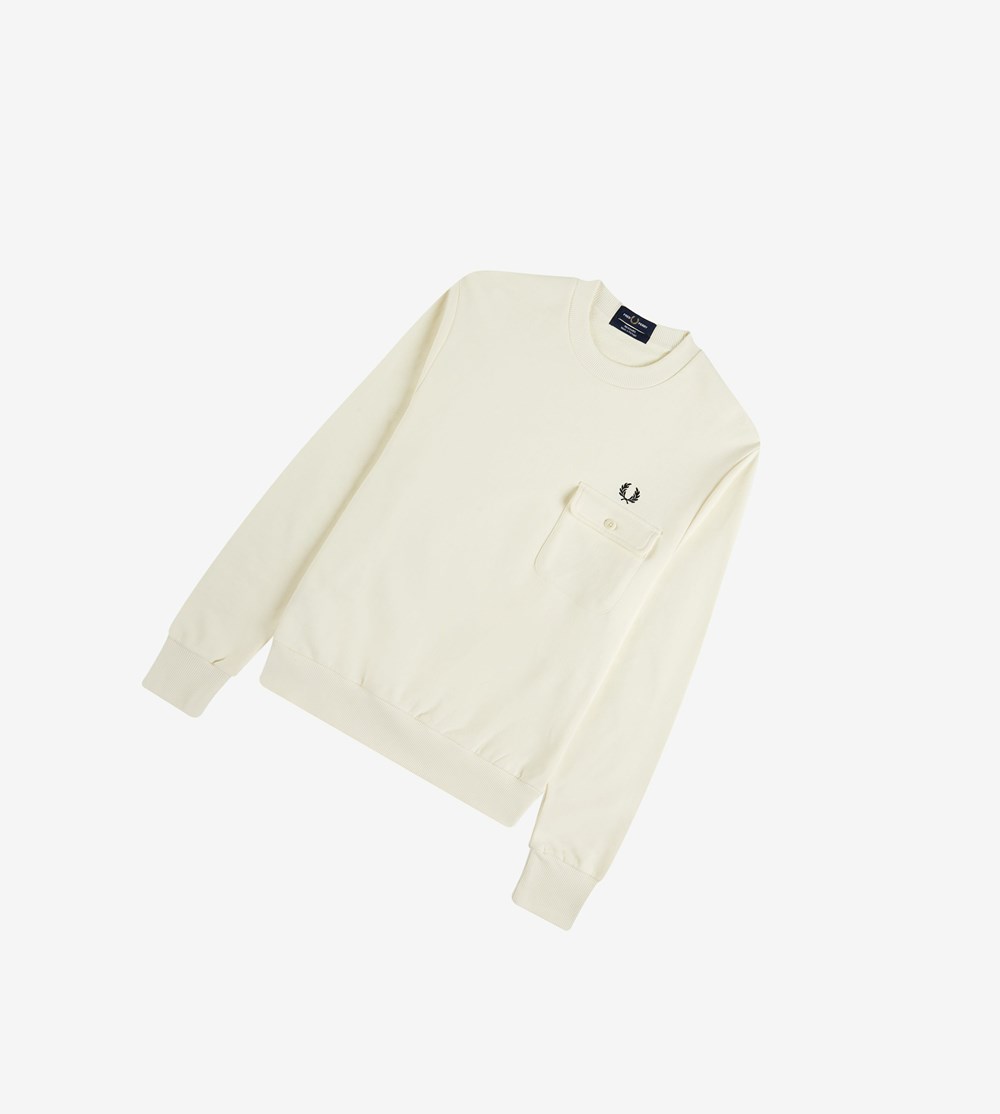 White Fred Perry Reissues Pocket Detail Men's Sweatshirt | YKAZE-1806