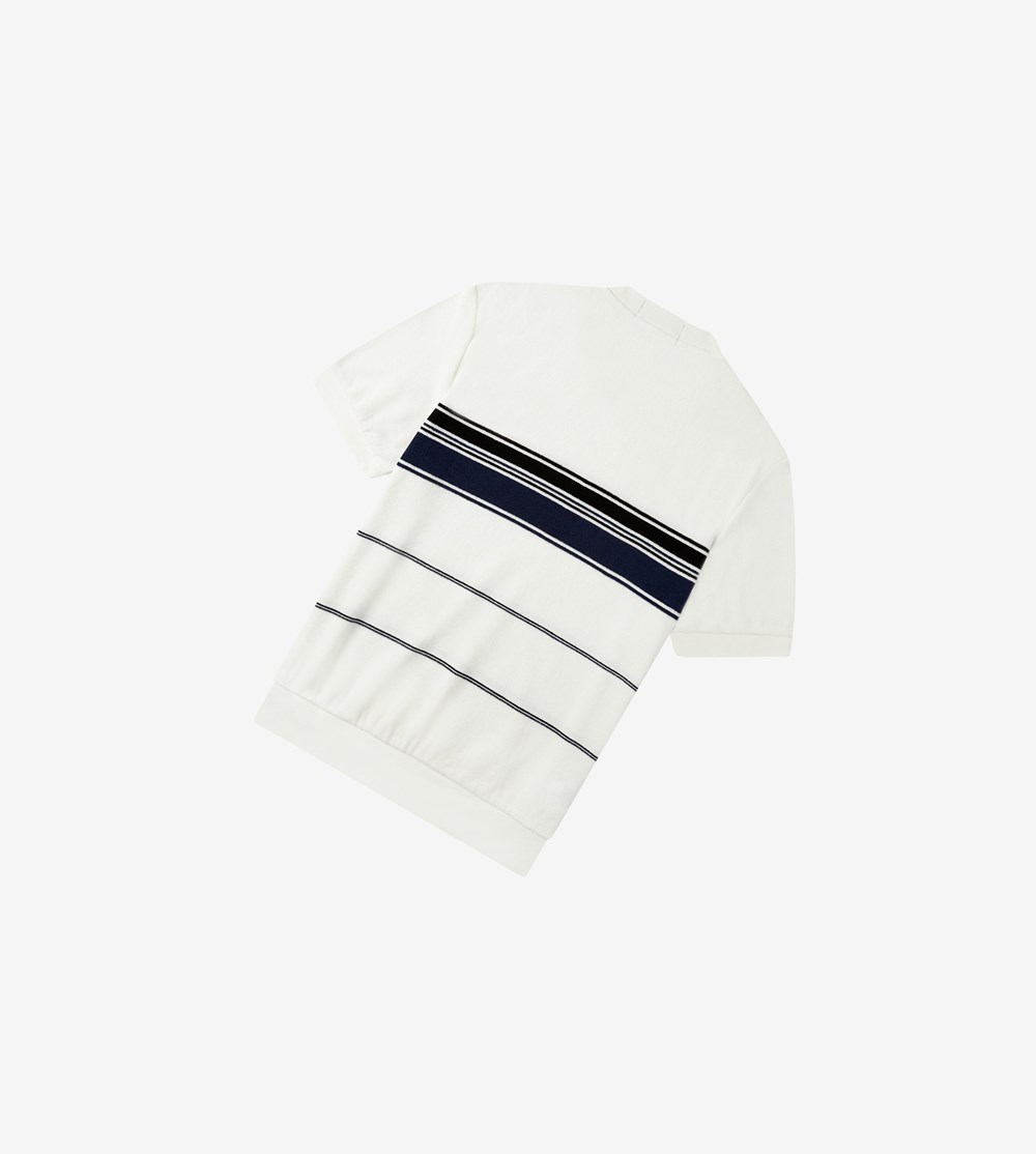 White Fred Perry Reissues Striped Towelling Men's T Shirts | WXQDY-4987