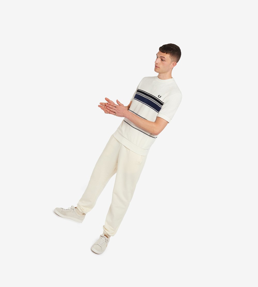 White Fred Perry Reissues Striped Towelling Men's T Shirts | WXQDY-4987