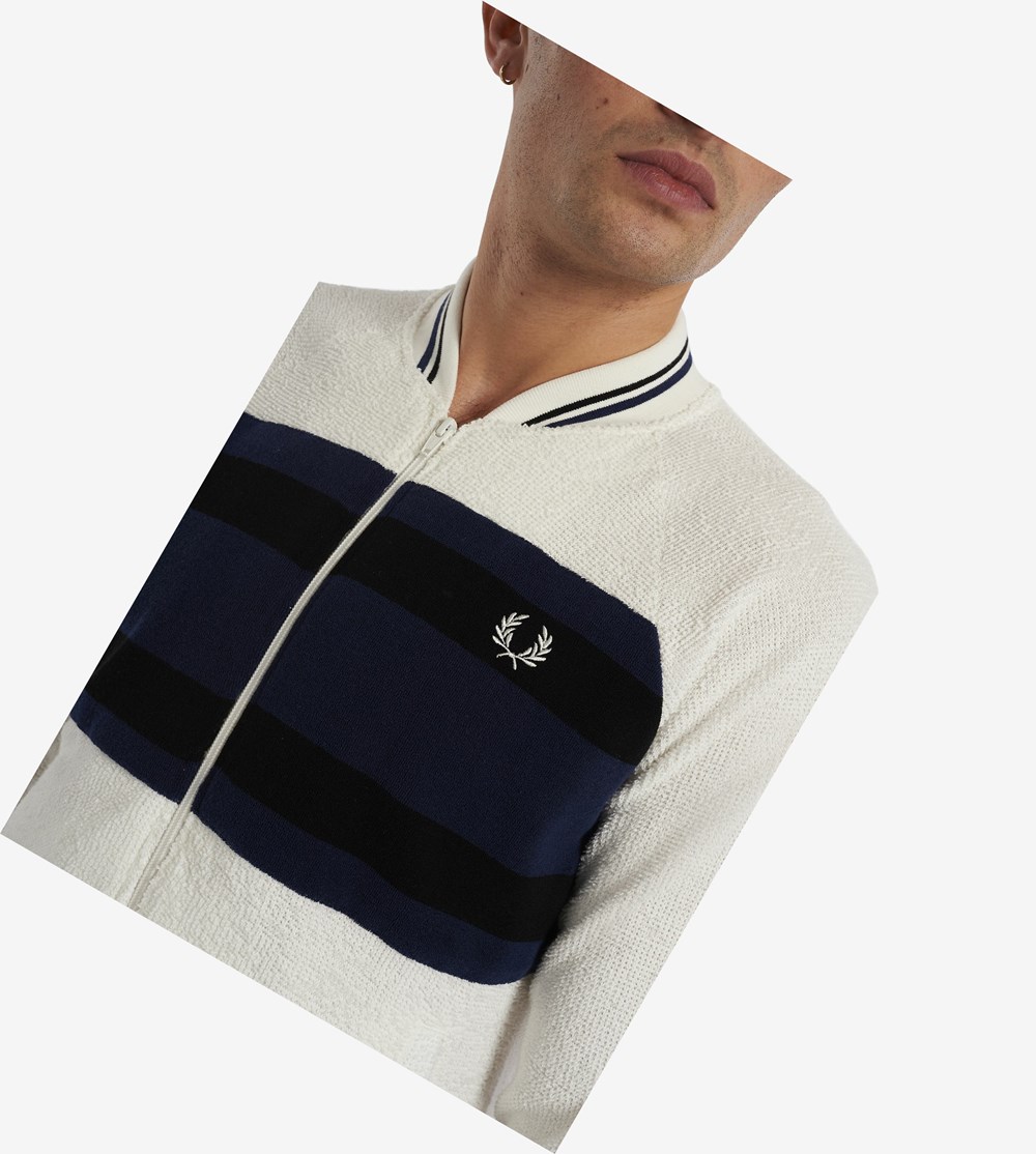 White Fred Perry Reissues Towelling Bomber Jacket Men's Track Jacket | YZRSC-0264