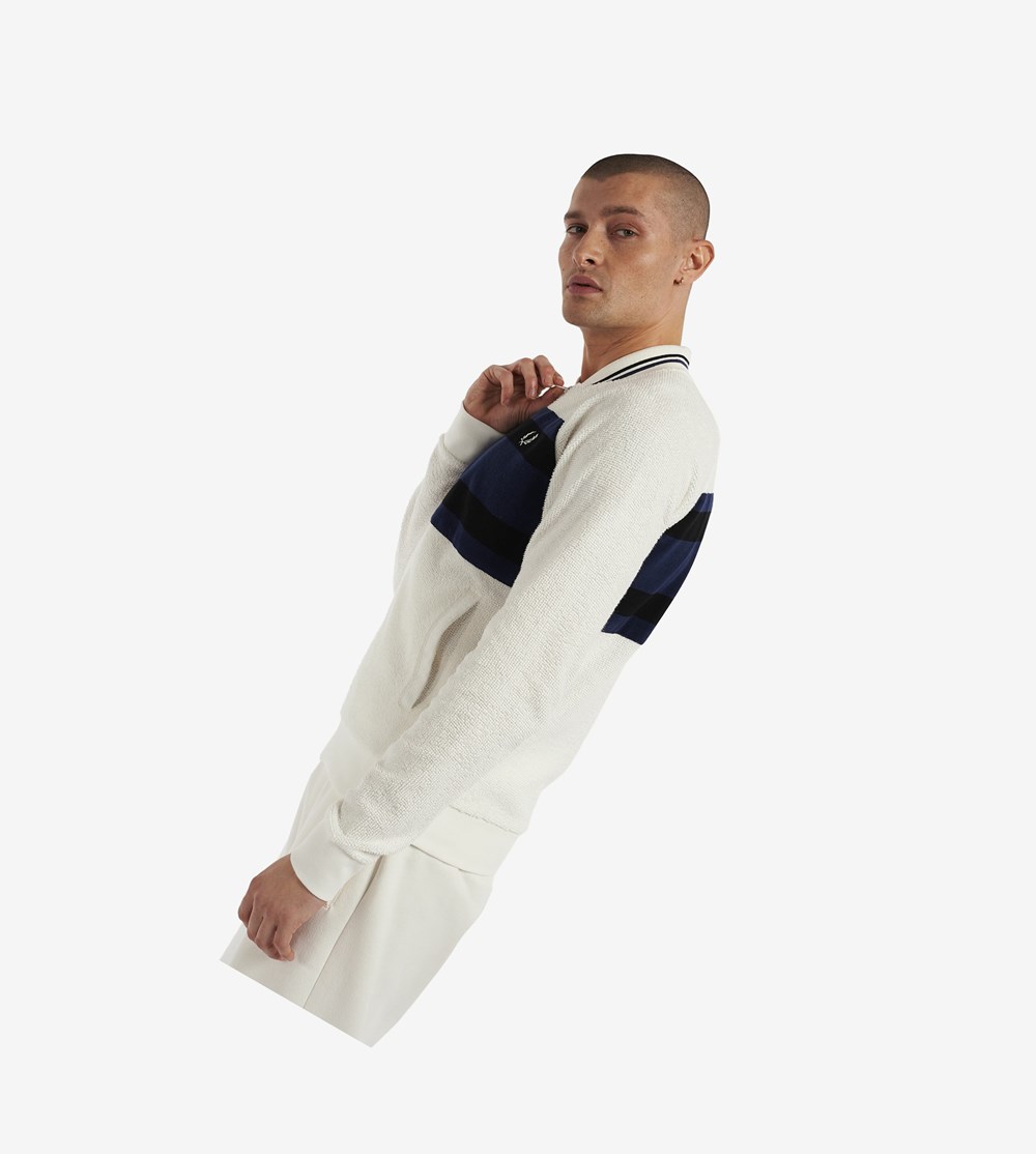 White Fred Perry Reissues Towelling Bomber Jacket Men's Track Jacket | YZRSC-0264