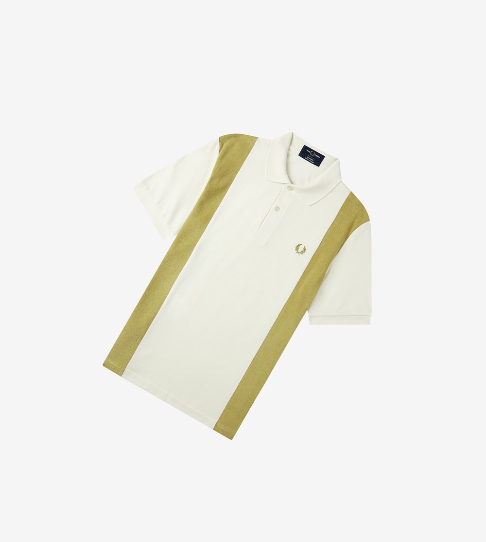 White Fred Perry Reissues Towelling Panel Men's Polo Shirts | BSKME-3982