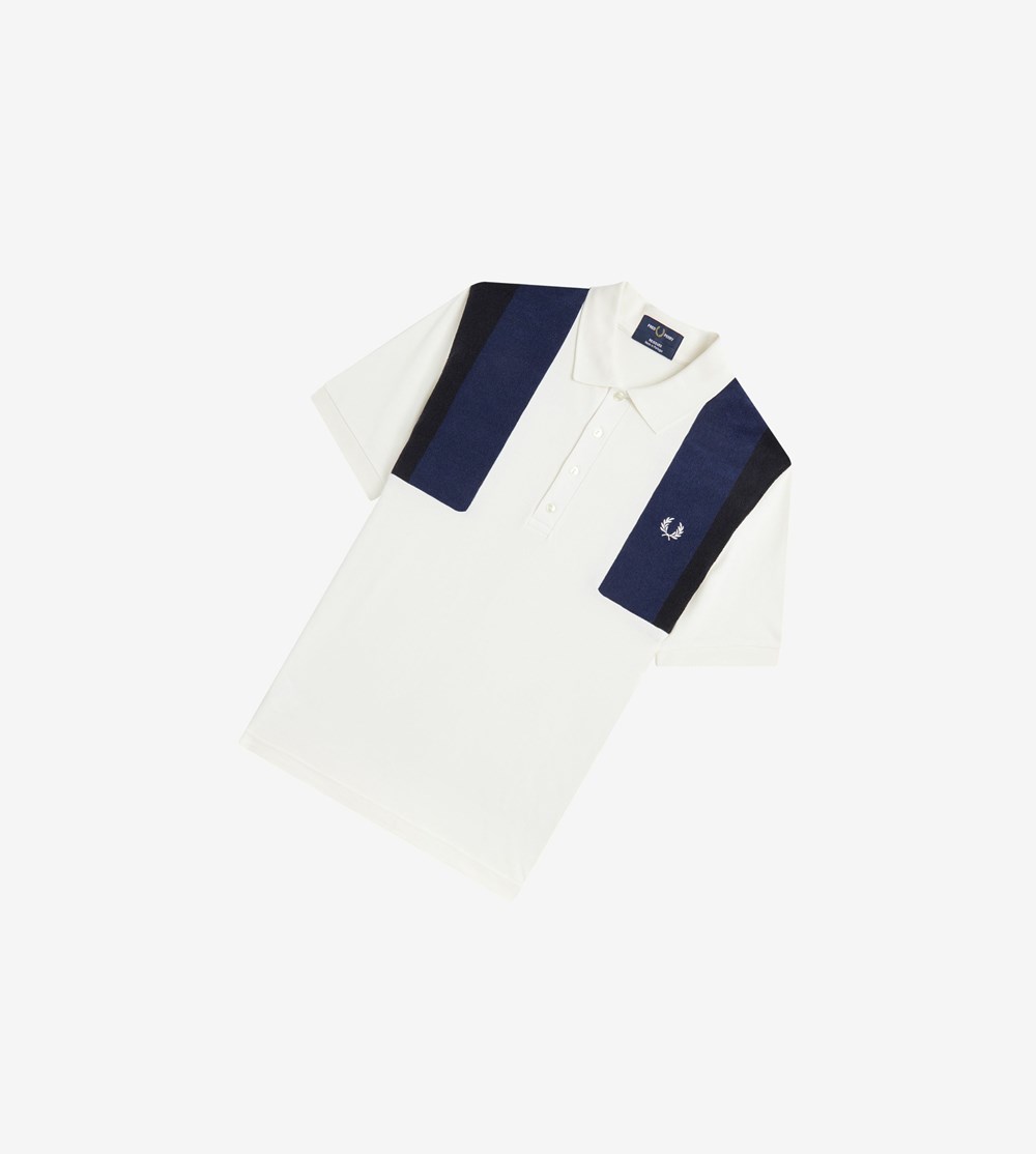 White Fred Perry Reissues Towelling Panel Men's Polo Shirts | KONTJ-5376