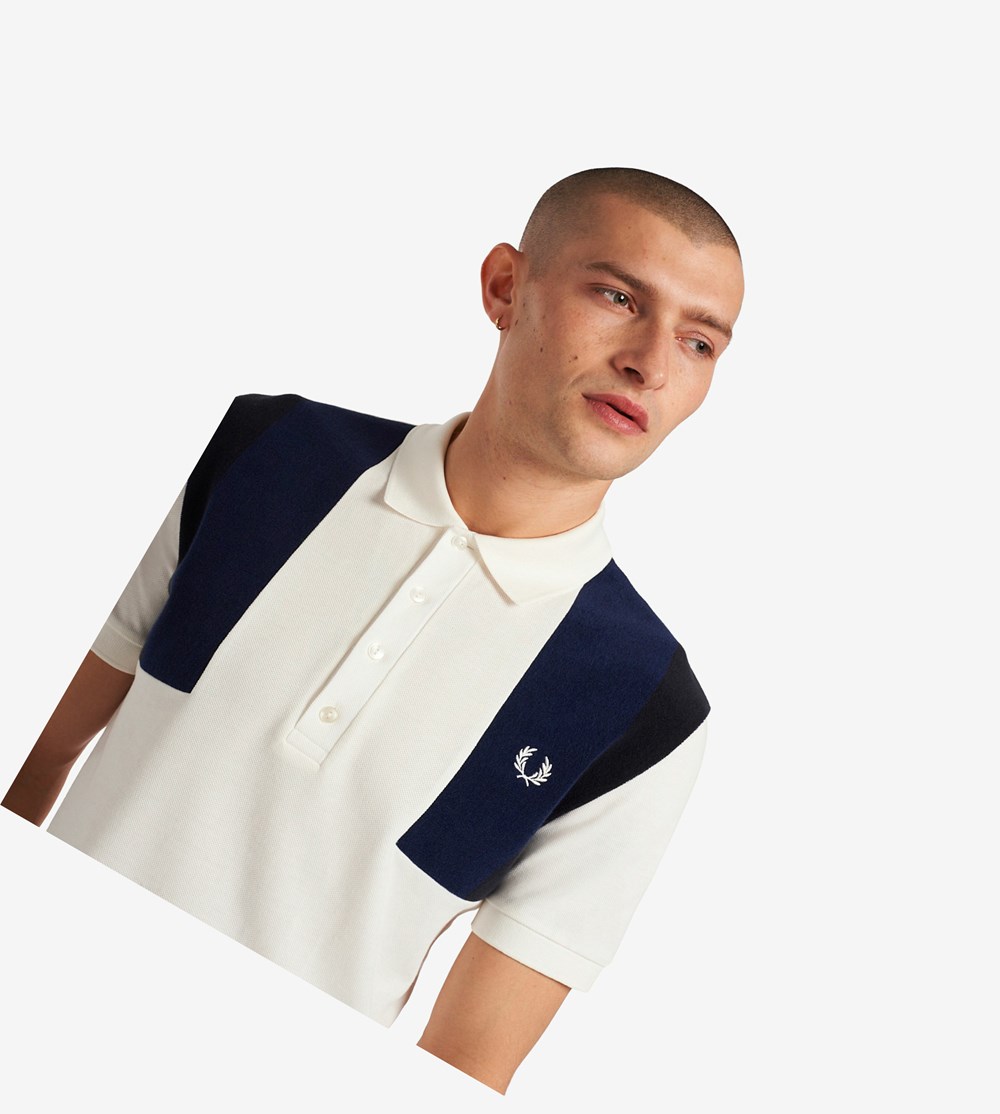 White Fred Perry Reissues Towelling Panel Men's Polo Shirts | KONTJ-5376