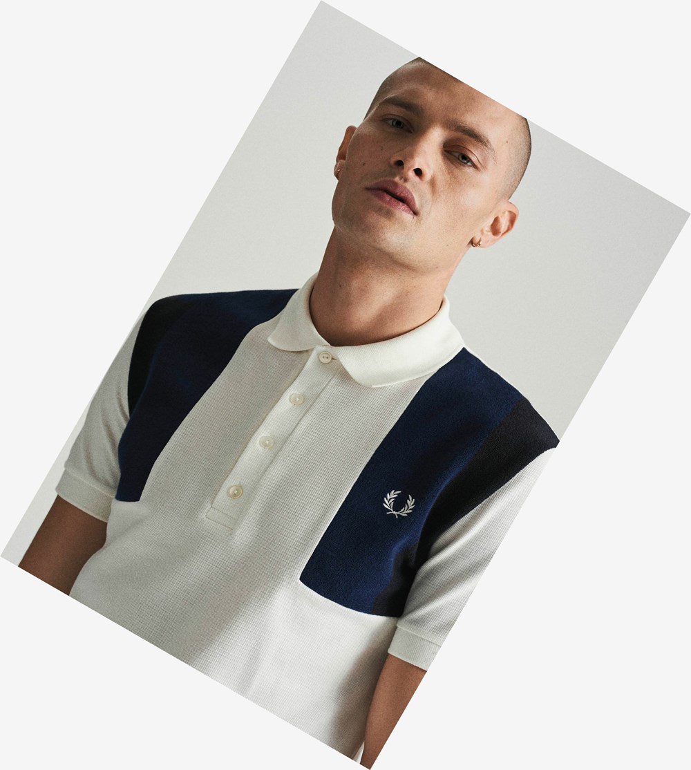 White Fred Perry Reissues Towelling Panel Men\'s Polo Shirts | KONTJ-5376