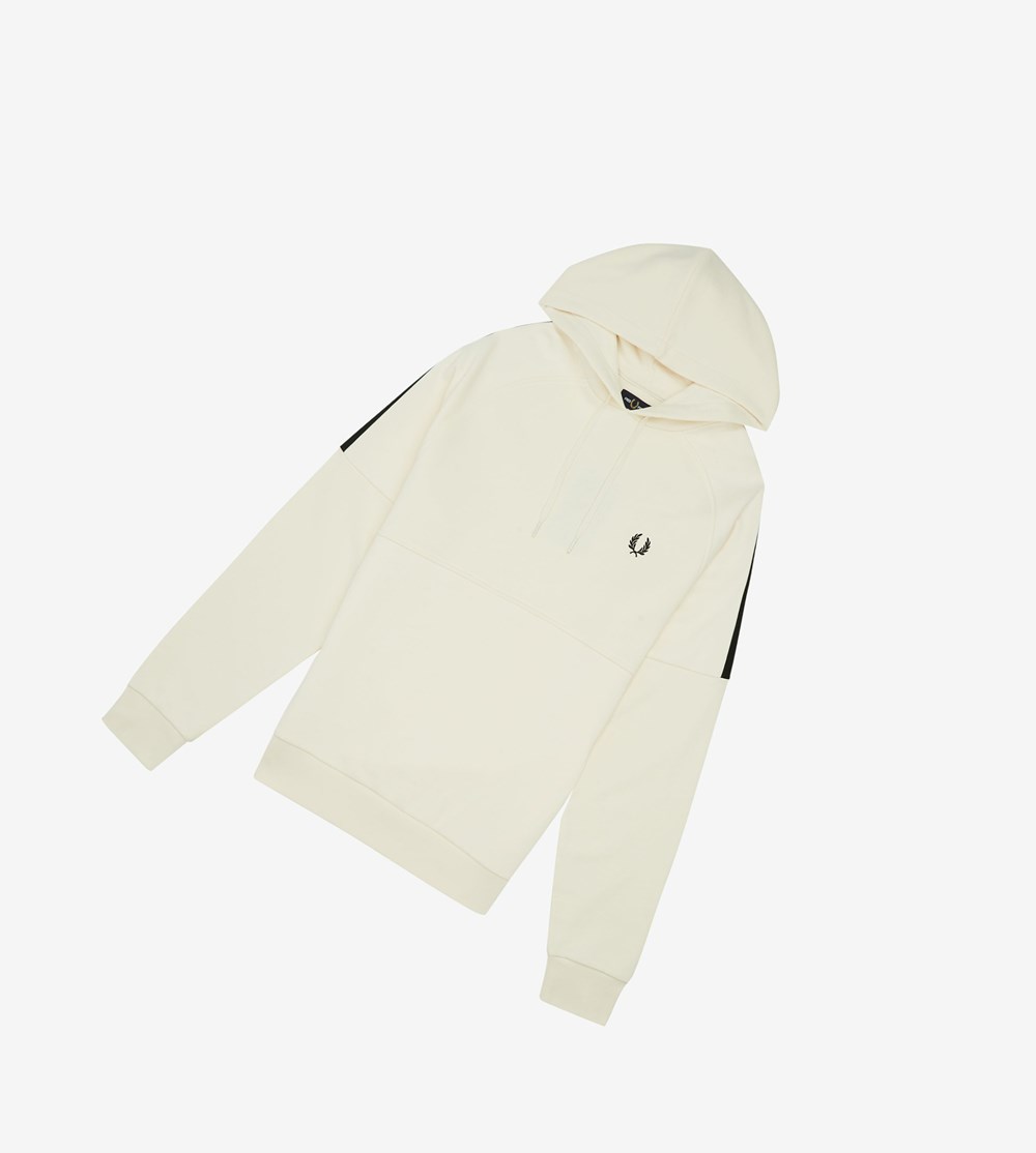 White Fred Perry Taped Hooded Men's Sweatshirt | AMERC-6045