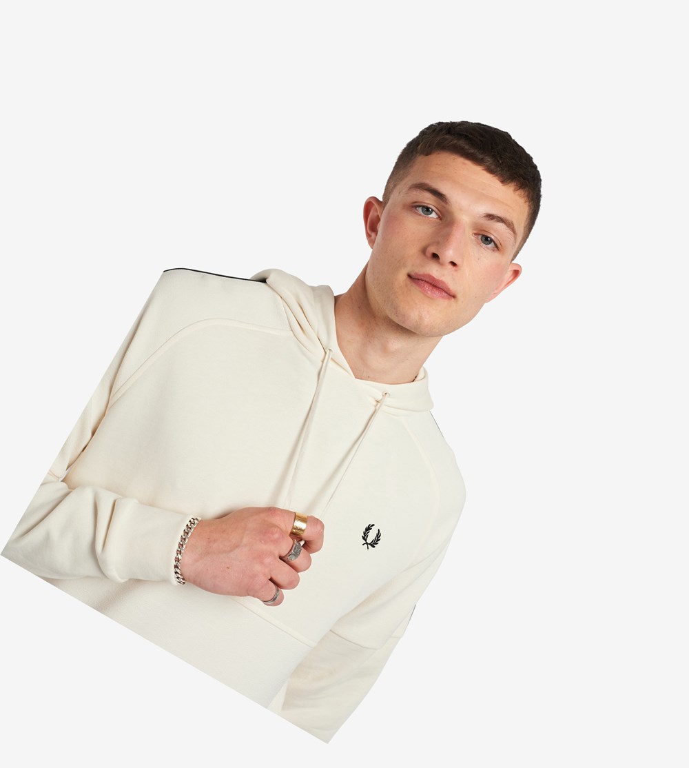 White Fred Perry Taped Hooded Men's Sweatshirt | AMERC-6045