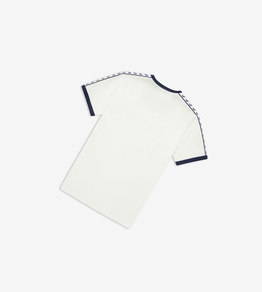 White Fred Perry Taped Ringer Men's T Shirts | HSKOU-3240