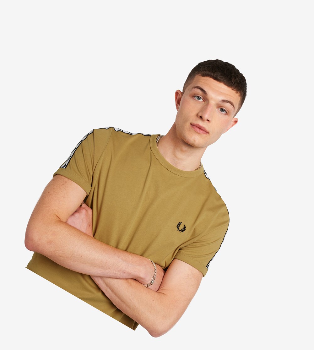 White Fred Perry Taped Ringer Men's T Shirts | RBZLE-8570