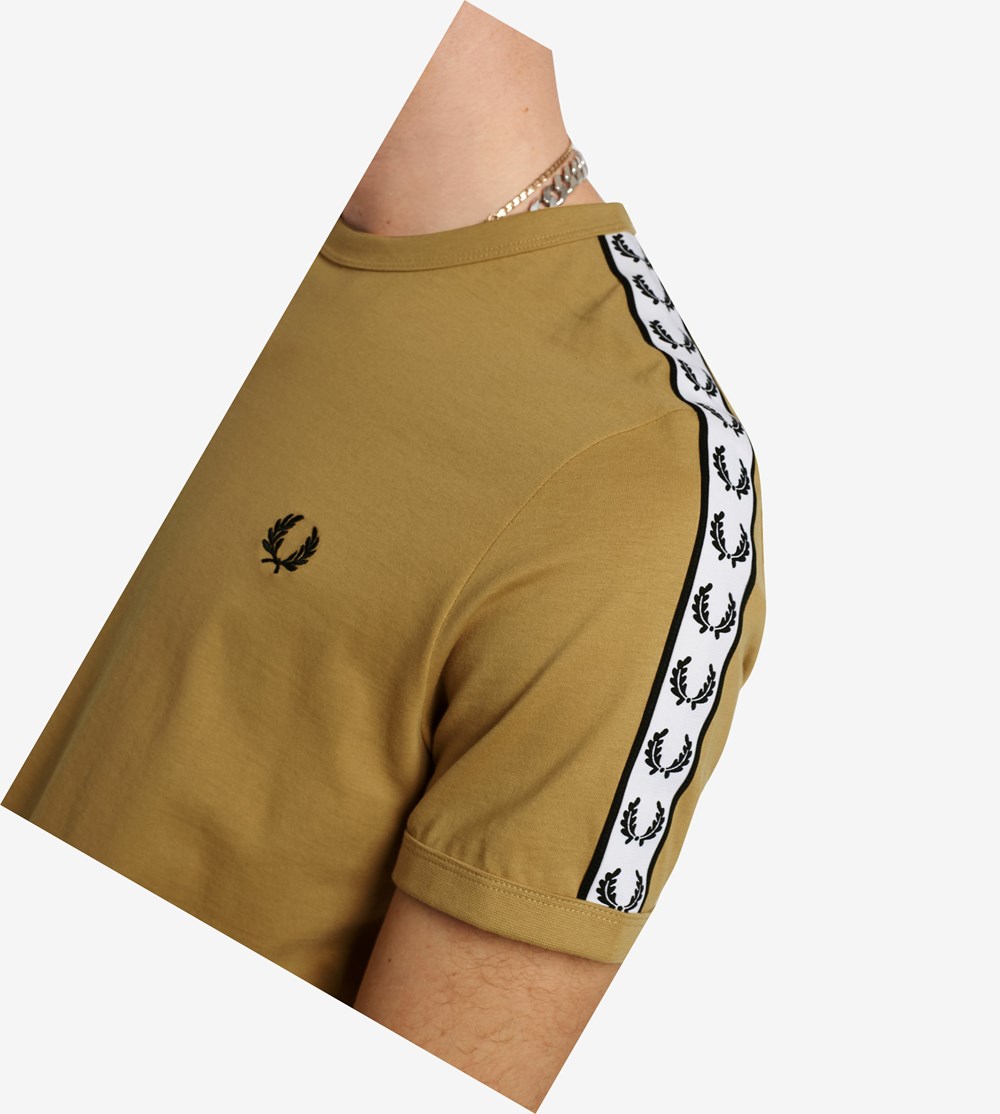 White Fred Perry Taped Ringer Men's T Shirts | RBZLE-8570