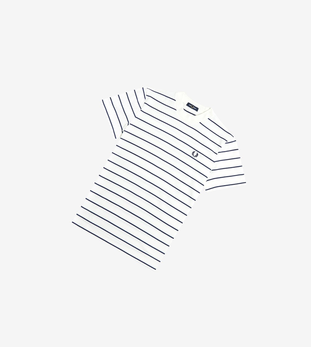 White Fred Perry Two Colour Stripe Men's T Shirts | JCAEV-8159