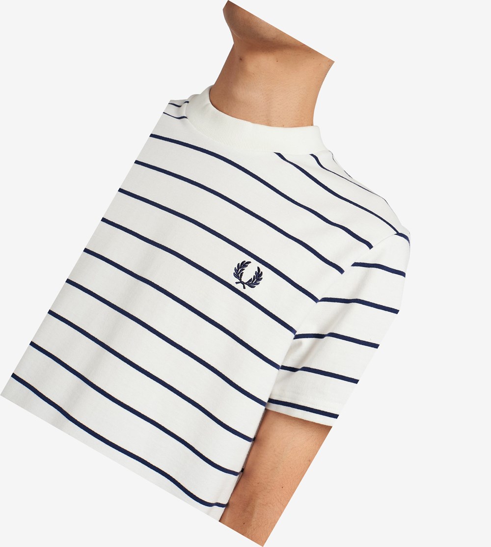 White Fred Perry Two Colour Stripe Men's T Shirts | JCAEV-8159