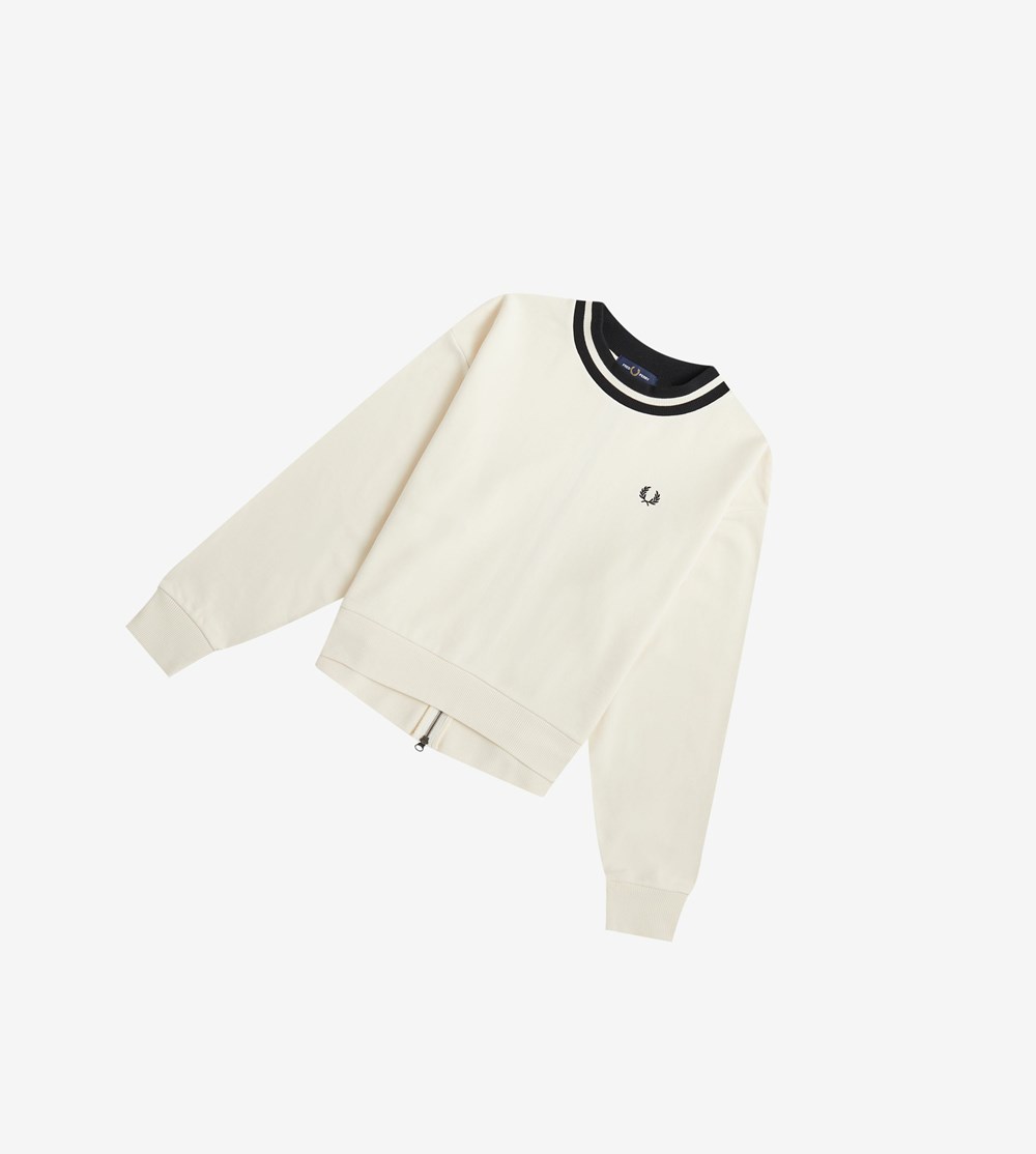 White Fred Perry Zip Detail Women's Sweatshirt | ADCMO-9047