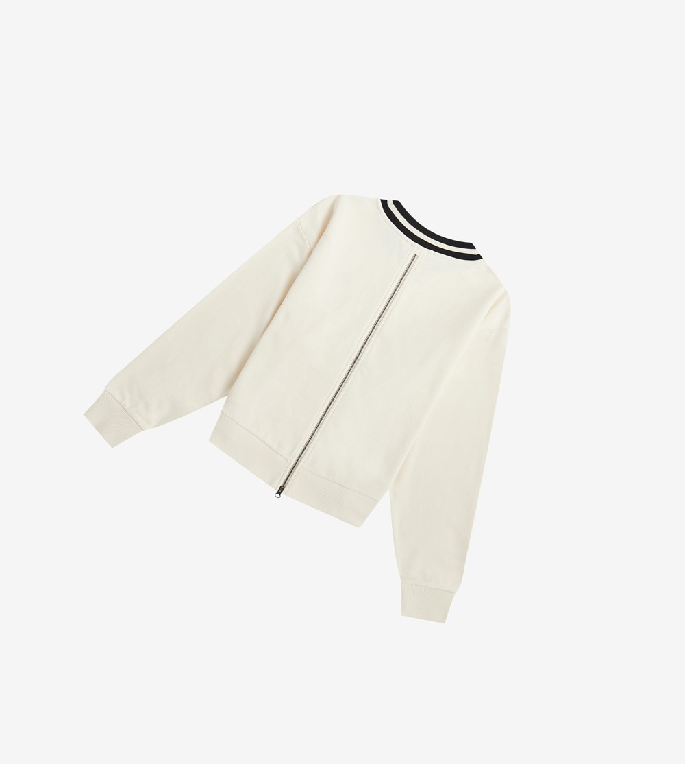 White Fred Perry Zip Detail Women's Sweatshirt | ADCMO-9047