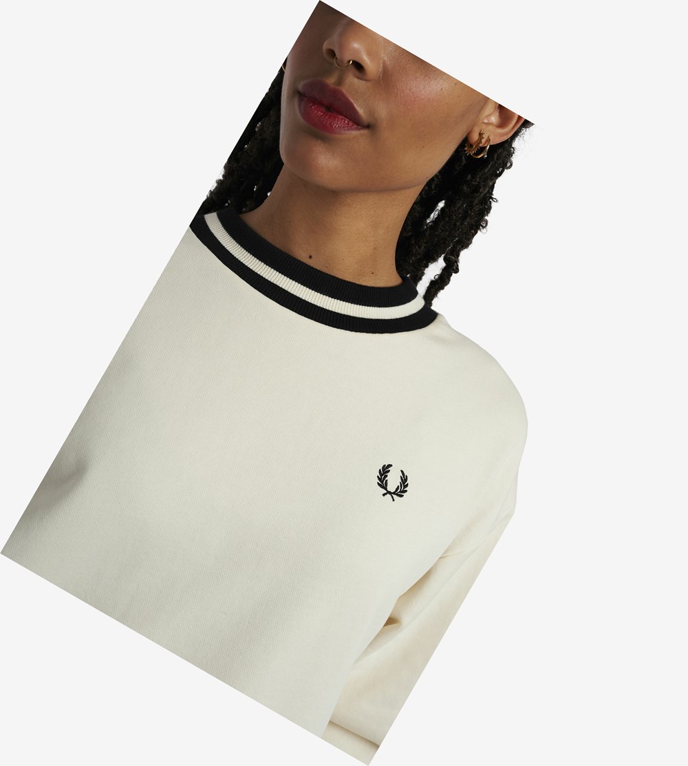 White Fred Perry Zip Detail Women's Sweatshirt | ADCMO-9047