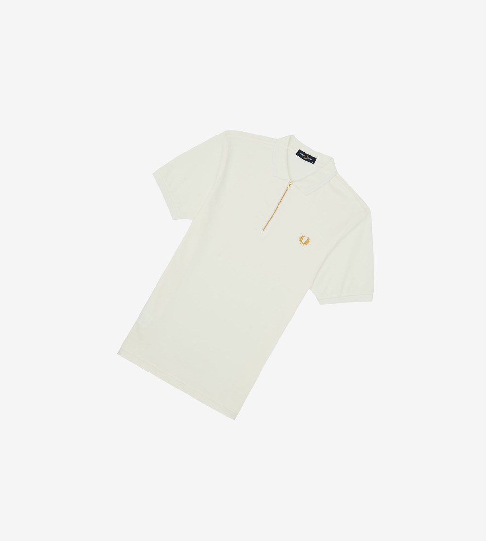 White Fred Perry Zip Neck Men's Polo Shirts | CXQGI-0617