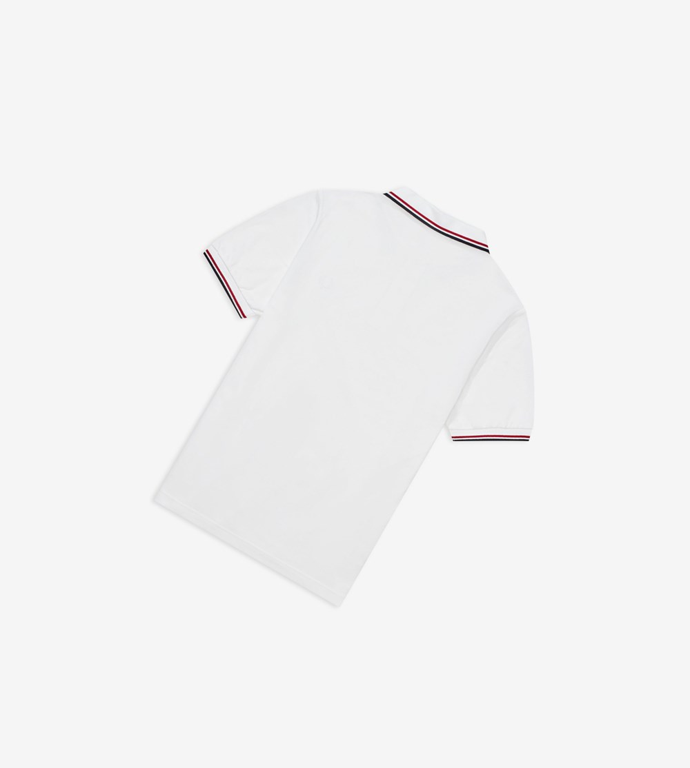 White / Light Red / Navy Fred Perry M3600 Men's Polo Shirts | ZBQAV-5361