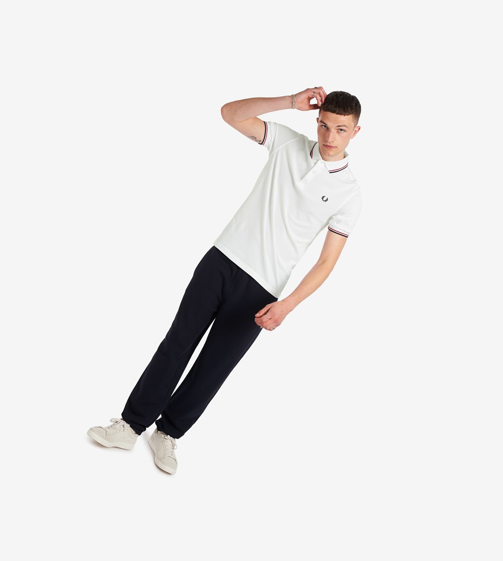 White / Light Red / Navy Fred Perry M3600 Men's Polo Shirts | ZBQAV-5361