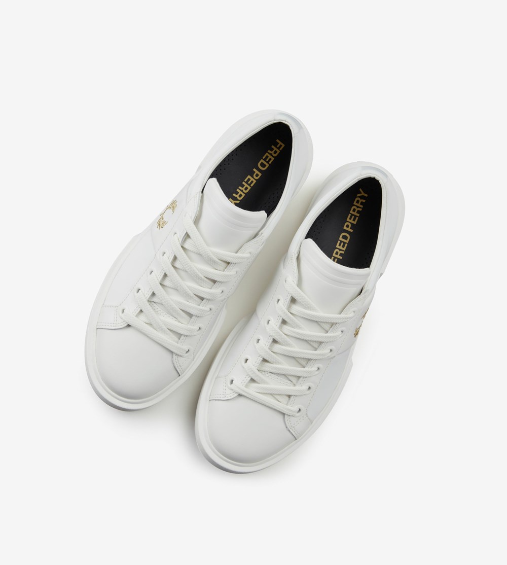 White / Metal Gold Fred Perry Exmouth Men's Sneakers | JMSVB-0694