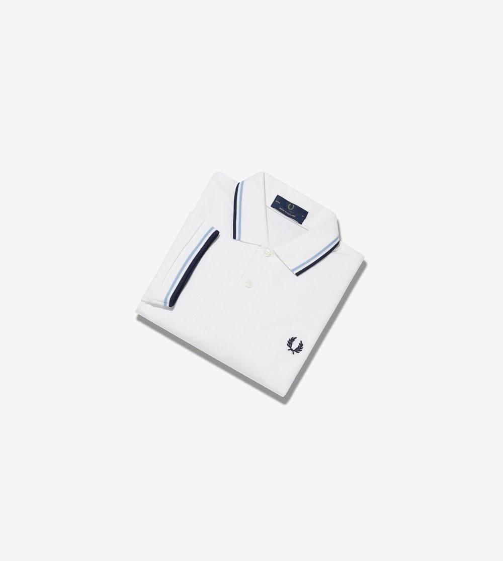 White / Navy Fred Perry M12 Men's Polo Shirts | DXPBQ-2613