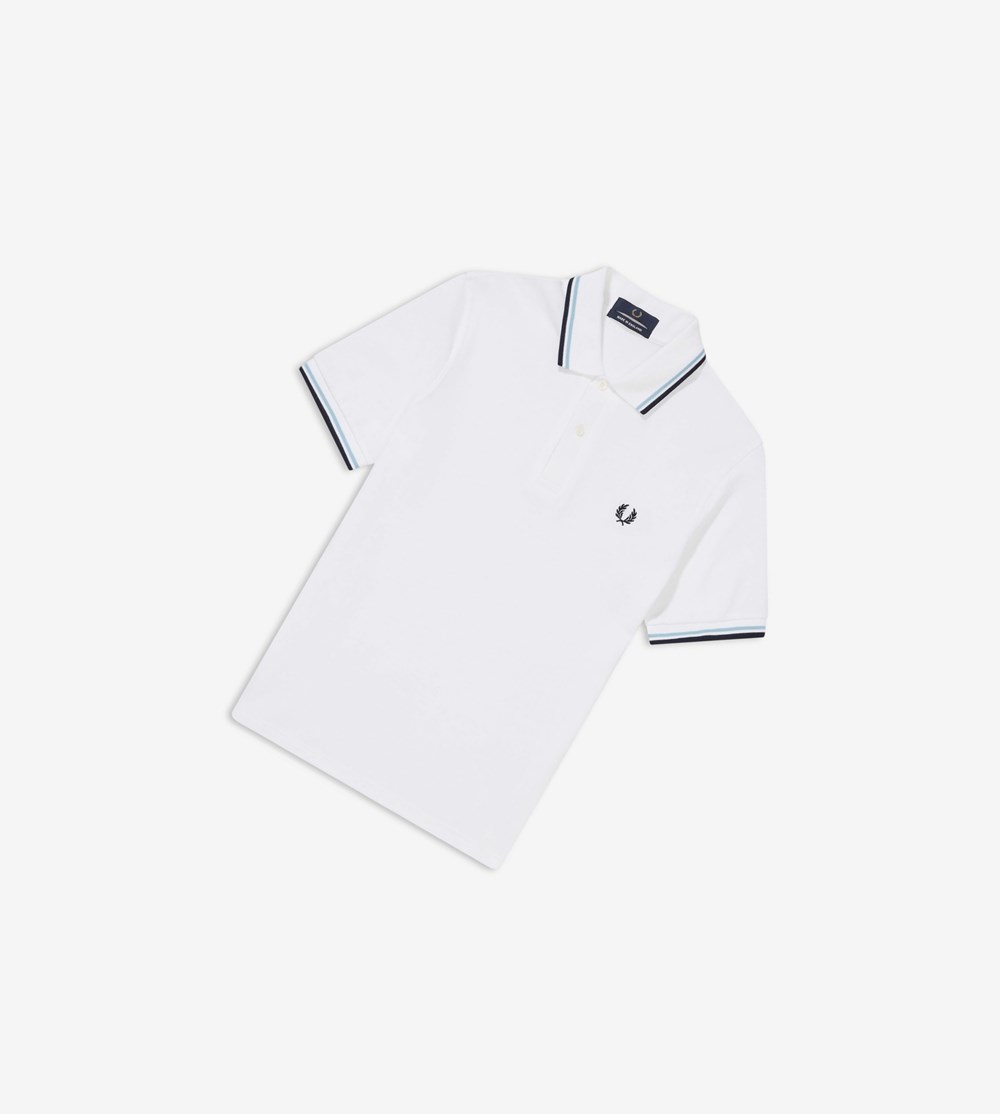 White / Navy Fred Perry M12 Men's Polo Shirts | DXPBQ-2613