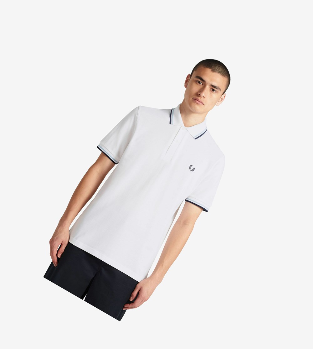 White / Navy Fred Perry M12 Men's Polo Shirts | DXPBQ-2613