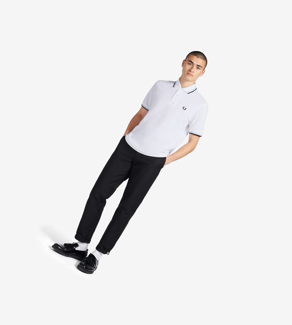 White / Navy Fred Perry M12 Men's Polo Shirts | DXPBQ-2613