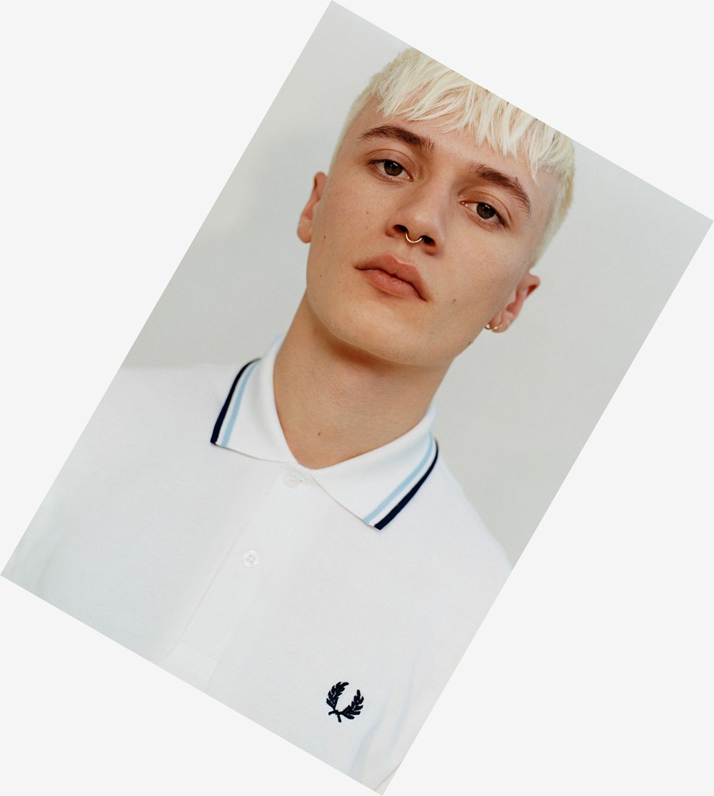 White / Navy Fred Perry M12 Men's Polo Shirts | DXPBQ-2613