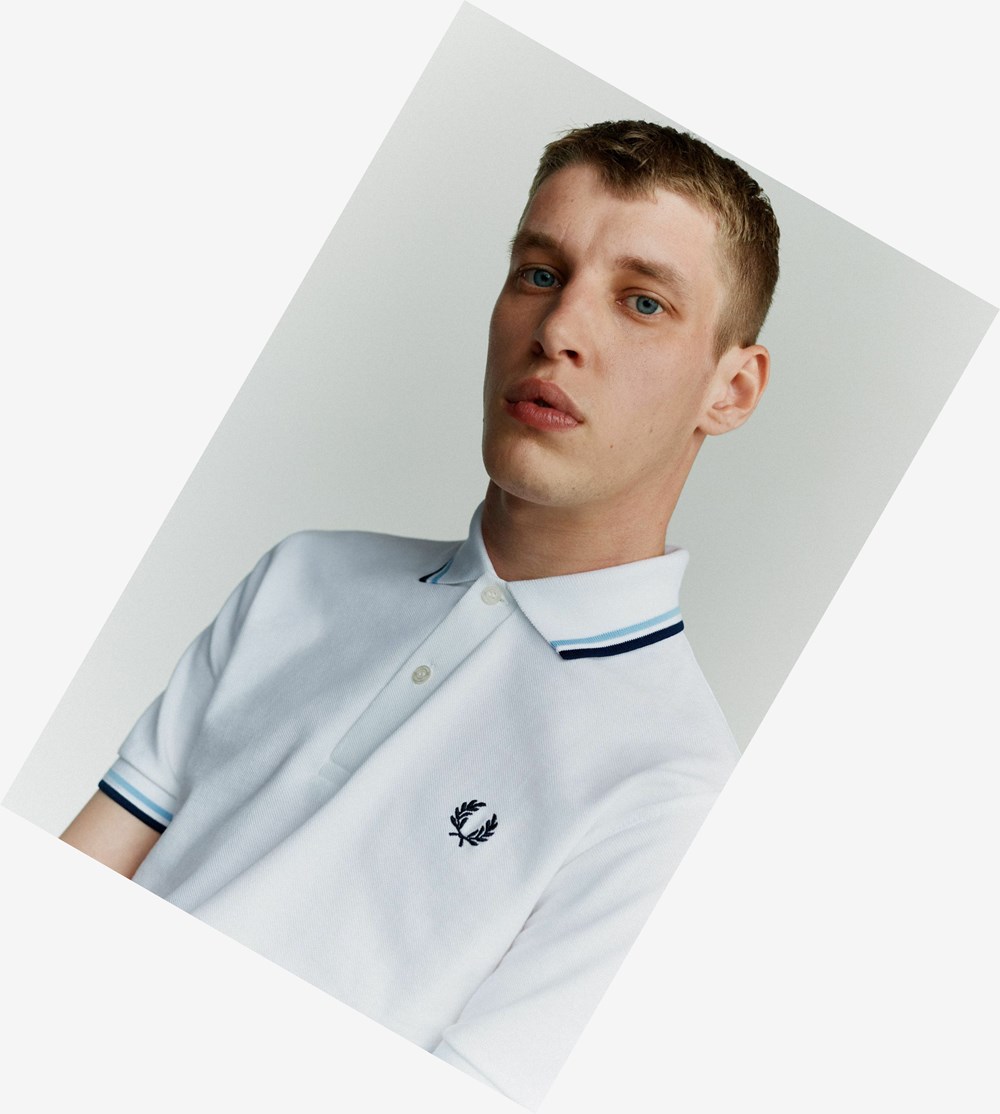 White / Navy Fred Perry M12 Men's Polo Shirts | DXPBQ-2613