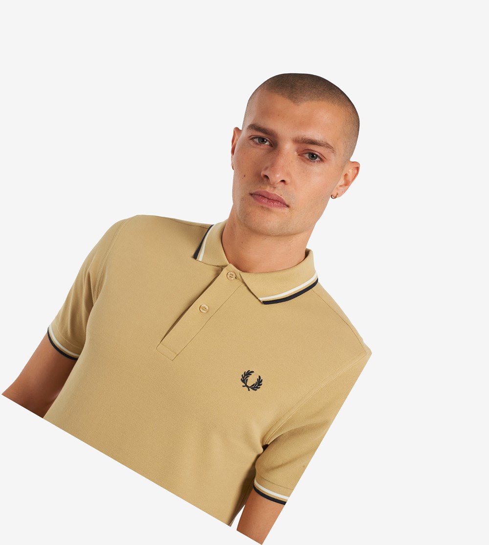 White / Navy Fred Perry M3600 Men's Polo Shirts | MZESC-0239