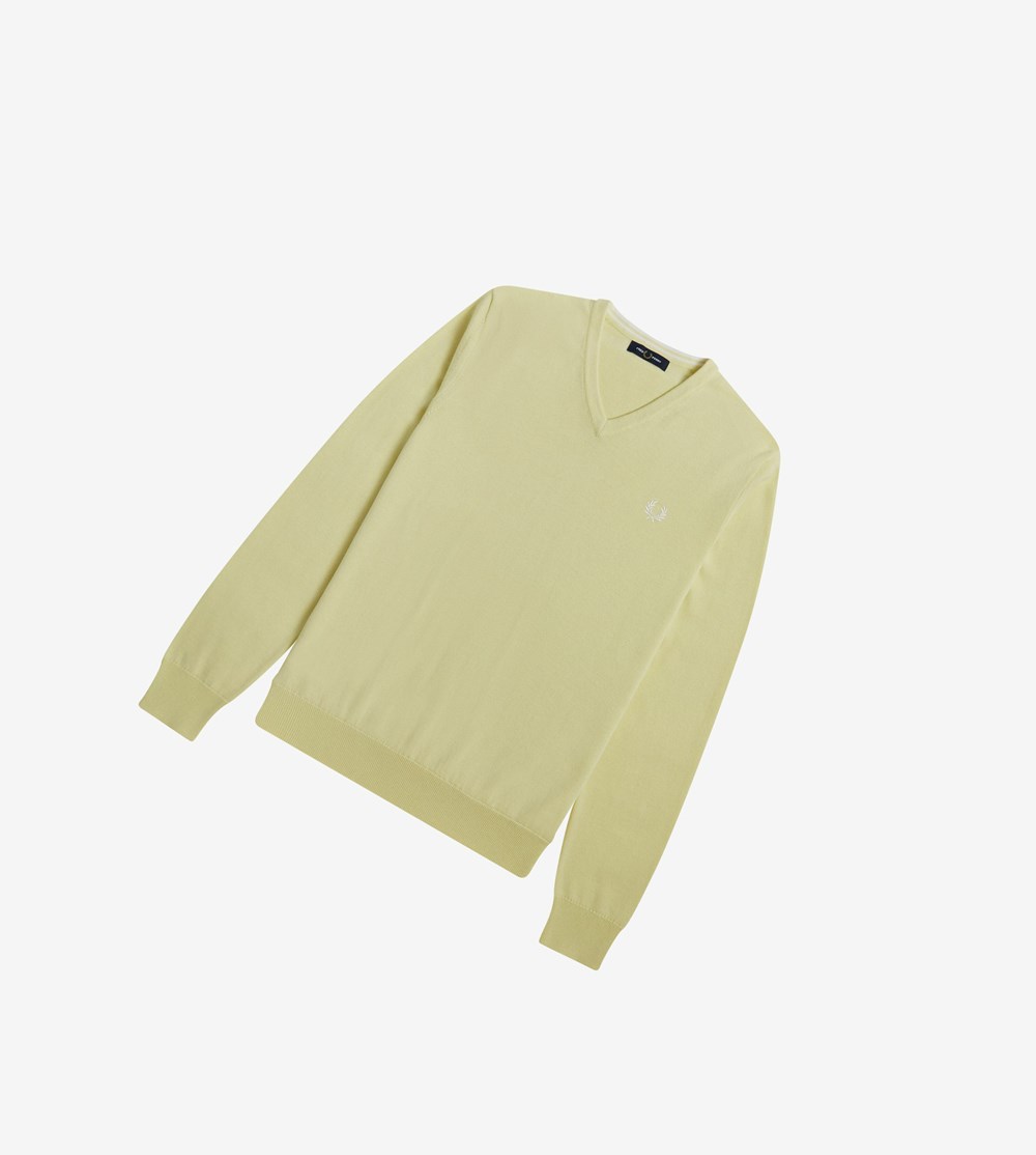 Yellow Fred Perry Classic V-Neck Jumper Men's Knitwear | PXQNS-2064