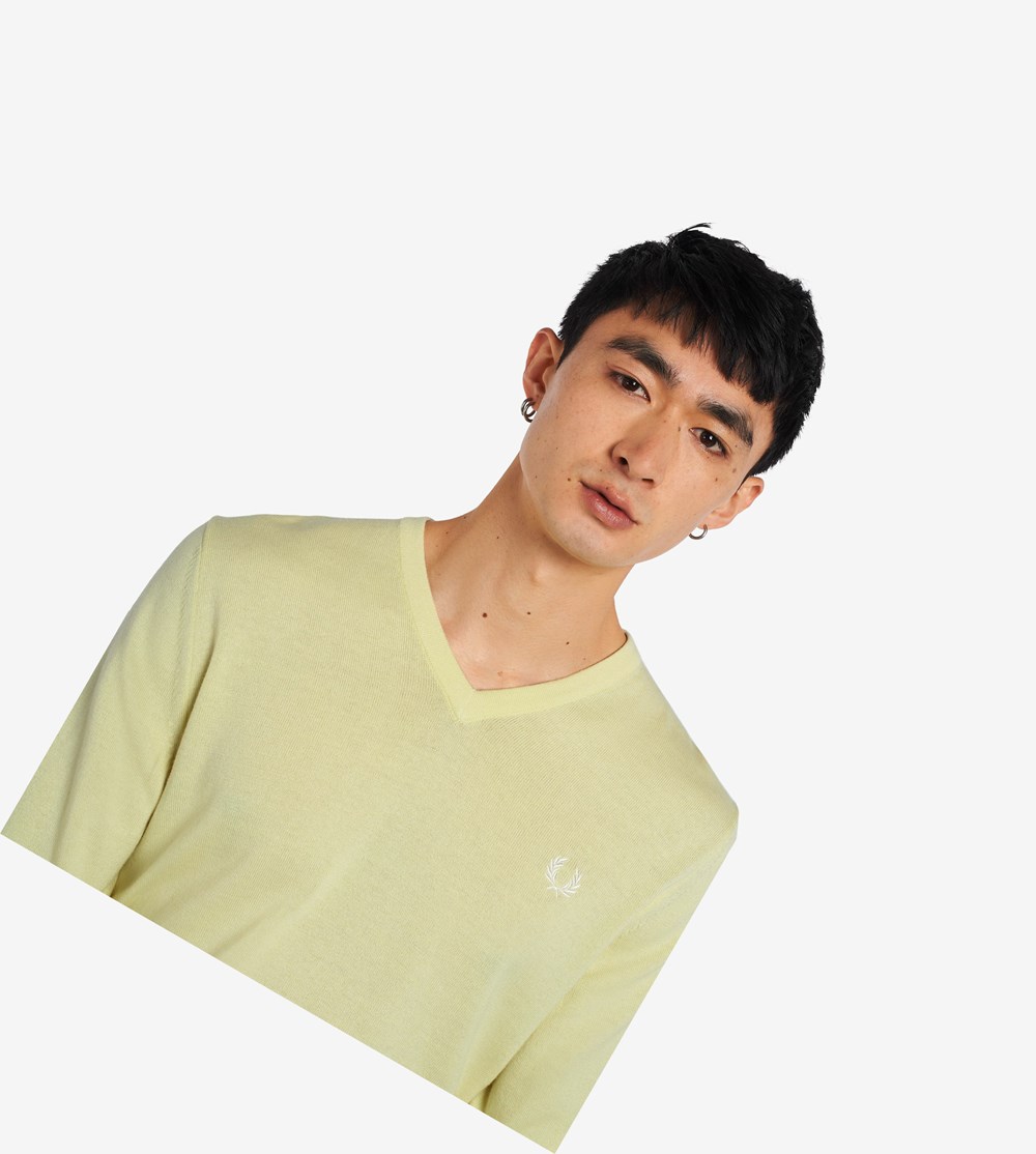 Yellow Fred Perry Classic V-Neck Jumper Men's Knitwear | PXQNS-2064