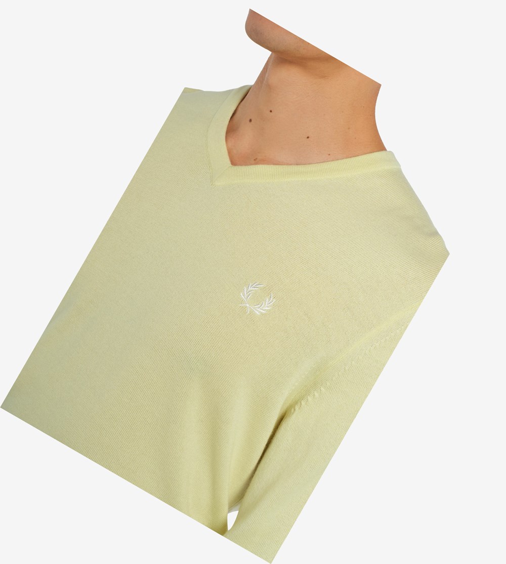 Yellow Fred Perry Classic V-Neck Jumper Men's Knitwear | PXQNS-2064