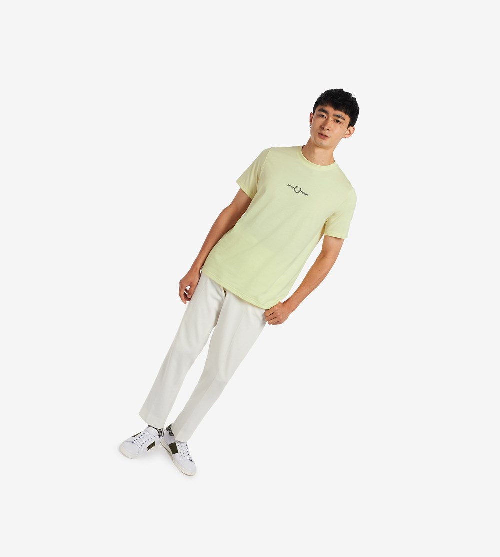 Yellow Fred Perry Embroidered Men's T Shirts | YEZKJ-0598