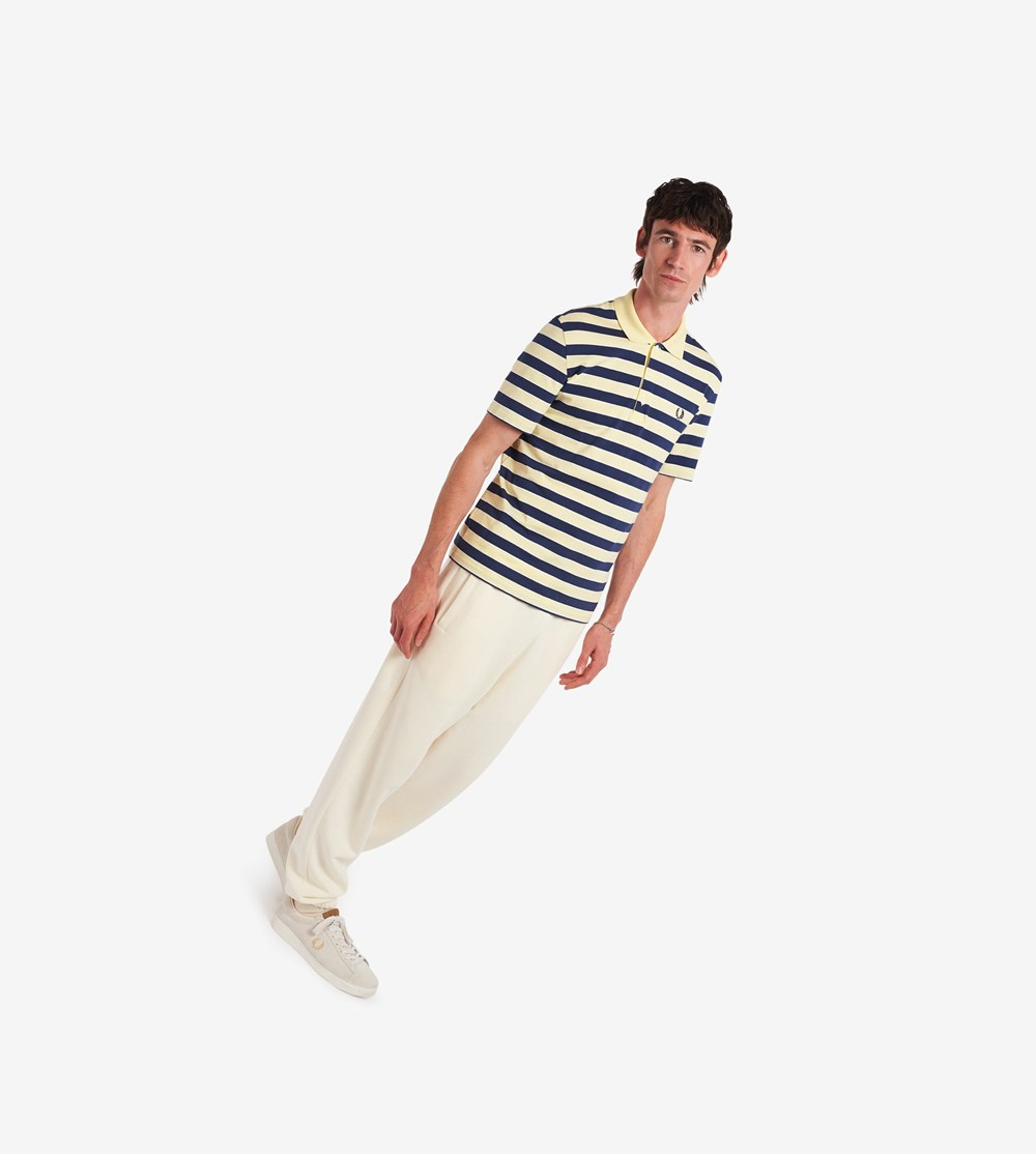 Yellow Fred Perry Reissues Striped Jersey Men's Polo Shirts | CDMAS-5479