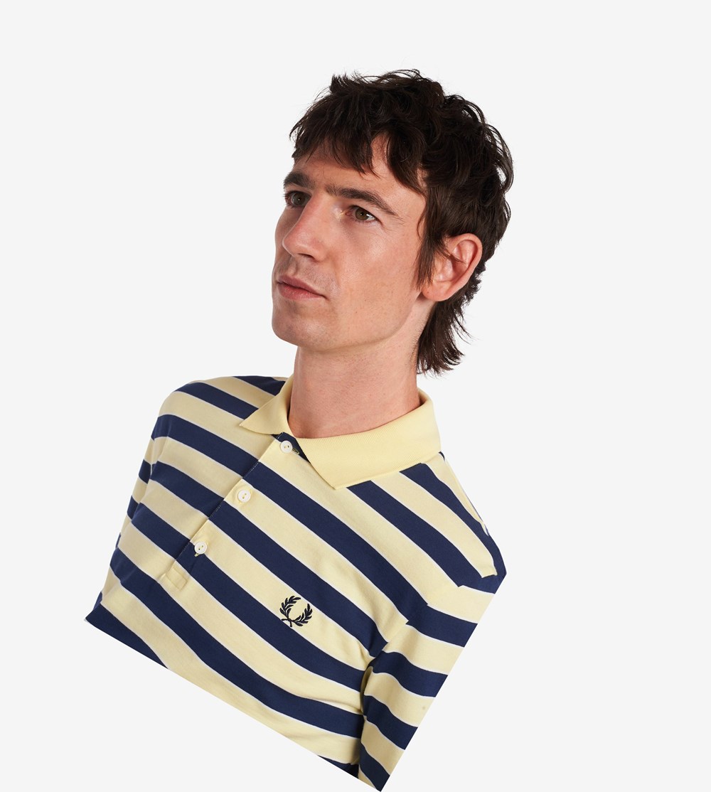 Yellow Fred Perry Reissues Striped Jersey Men's Polo Shirts | CDMAS-5479