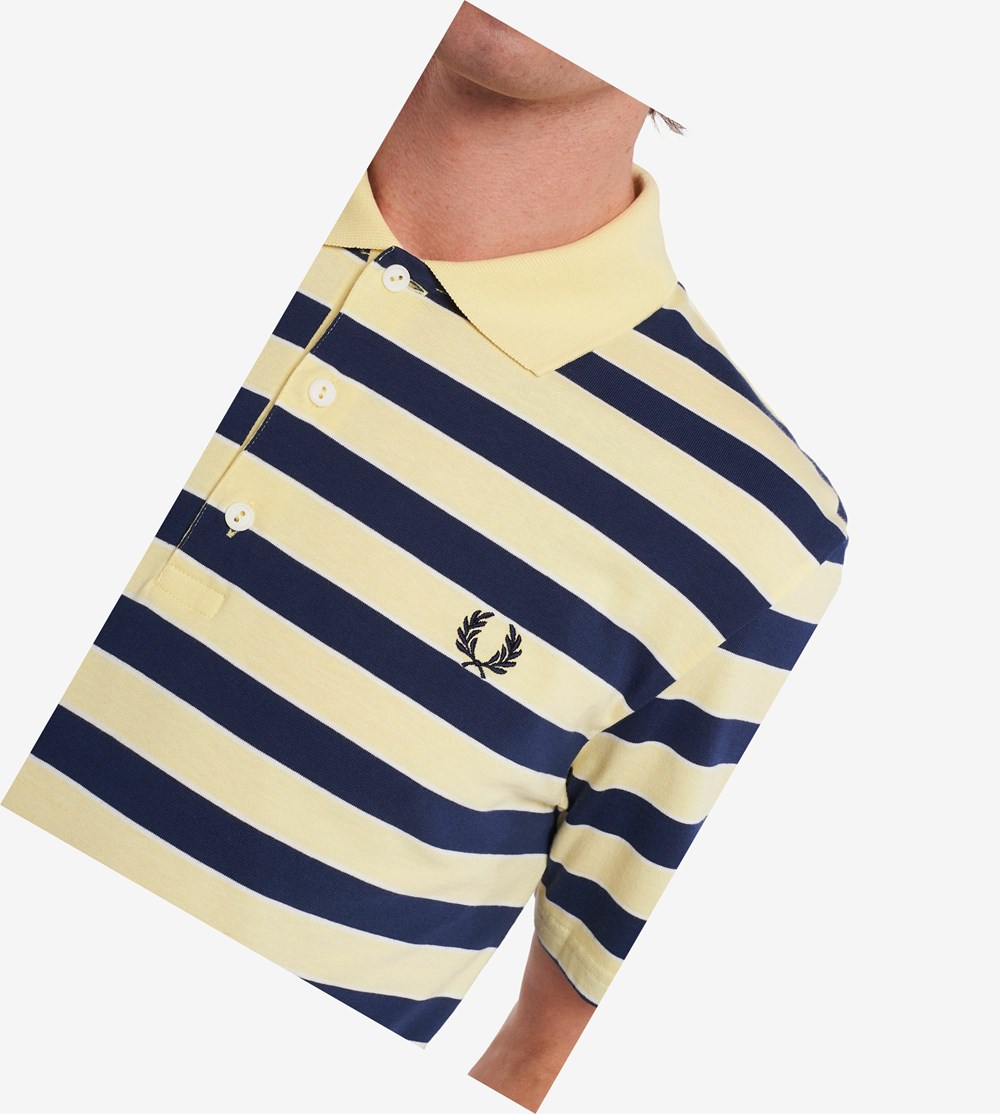 Yellow Fred Perry Reissues Striped Jersey Men's Polo Shirts | CDMAS-5479