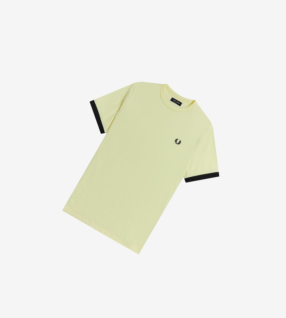 Yellow Fred Perry Ringer Men\'s T Shirts | IDZTH-2980