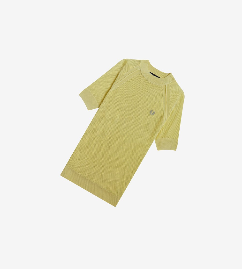 Yellow Fred Perry Short Sleeve Open-Knit Jumper Women's Knitwear | ZLXGQ-9012