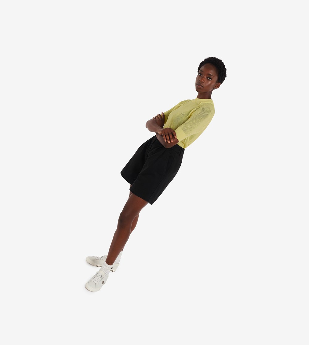 Yellow Fred Perry Short Sleeve Open-Knit Jumper Women's Knitwear | ZLXGQ-9012